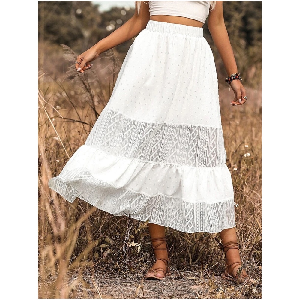 Boho White Lace Ruffle Maxi Skirt - Picture 4 of 4